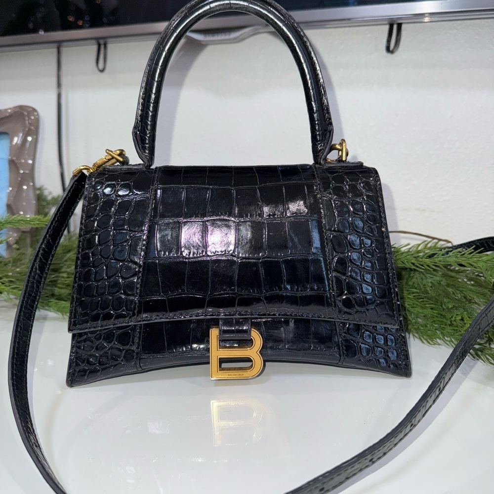 Black Croc-Embossed Handbag